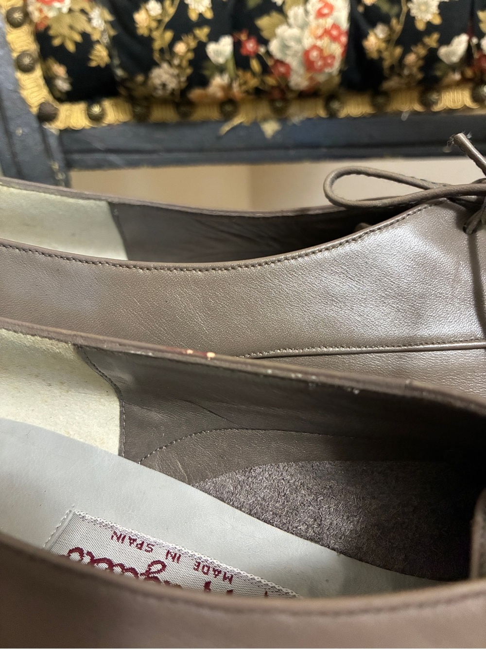 NWOB Vintage Pappagallo Made in Spain Taupe Leather Lace-Up Oxfords - Picture 10 of 14